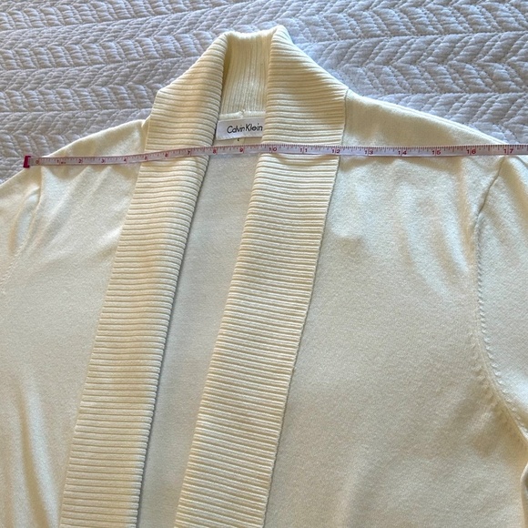 NWOT Calvin Klein Cropped Shawl Collar Open Cardigan 3/4 Sleeve Size L Cream - Picture 11 of 15